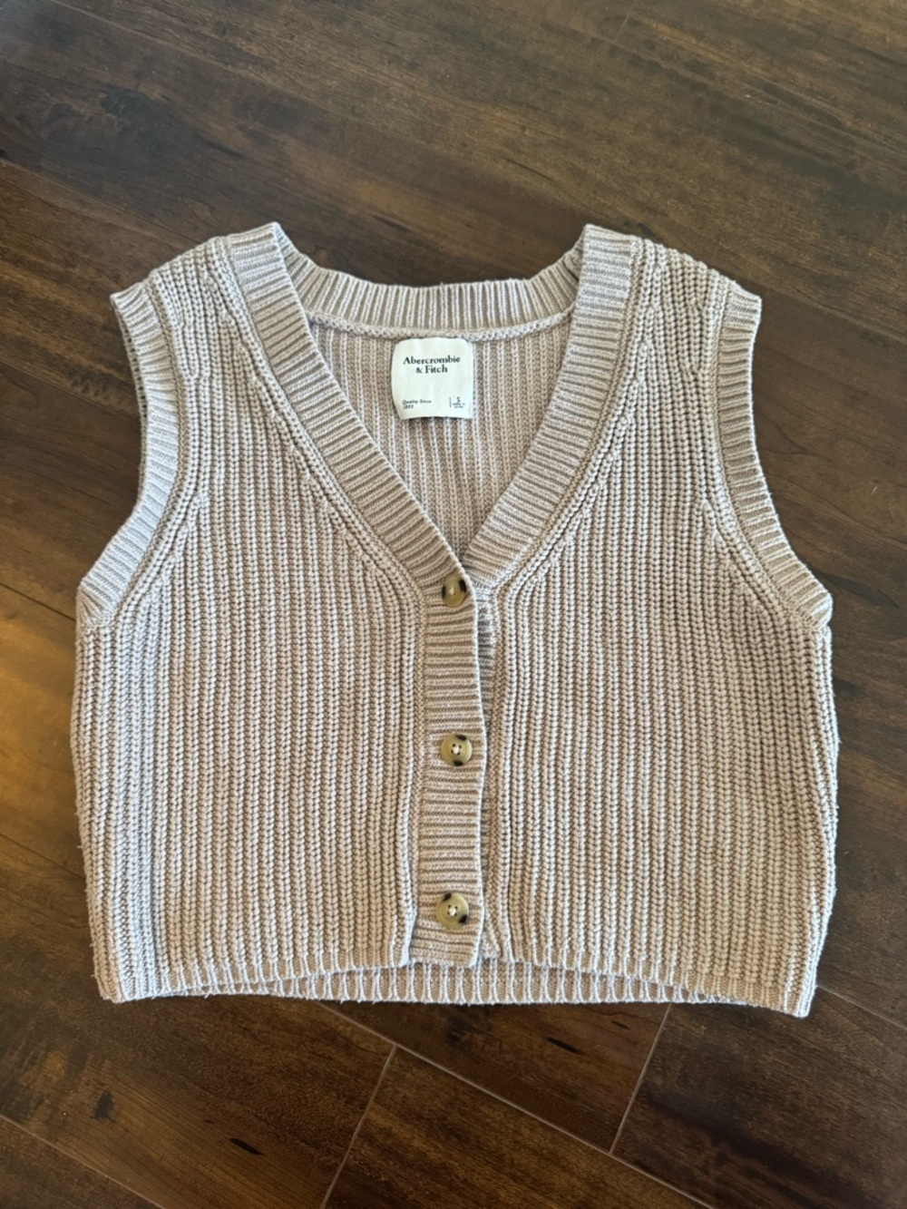 Abercrombie & Fitch Taupe beige Knit Button-Front Sweater Vest